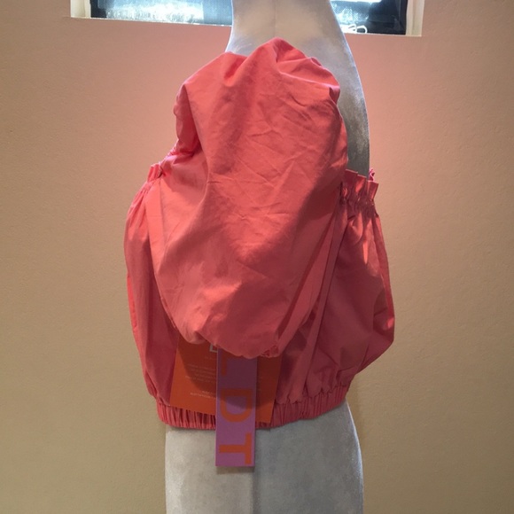 NWT LDT Coral Square Neck Short Puff Sleeve Smocked 97% Cotton Crop Top - Picture 3 of 9